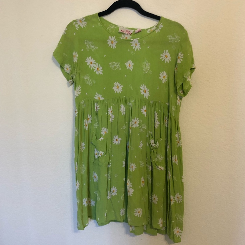Vintage lime green floral mini dress.